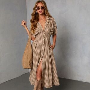 Plaid Button-Down Midi Dress